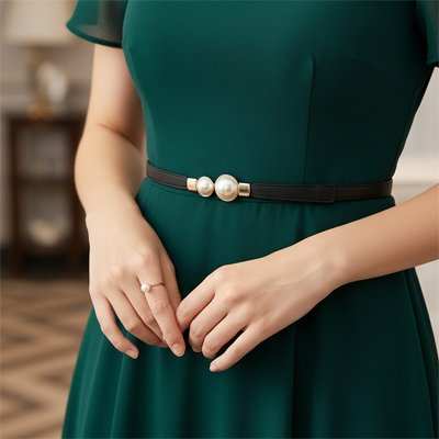 Ceinture femme élégante ajustable avec perles nacrées, parfaite pour sublimer la silhouette au quotidien.