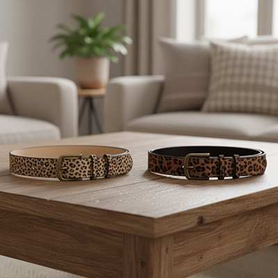 Ceinture femme léopard élégante avec double boucle ardillon, effet cuir, style polyvalent et silhouette sublimée