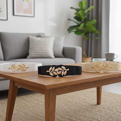 Ceinture femme élégante avec boucle feuillage doré adaptable et confortable pour sublimer la silhouette féminine