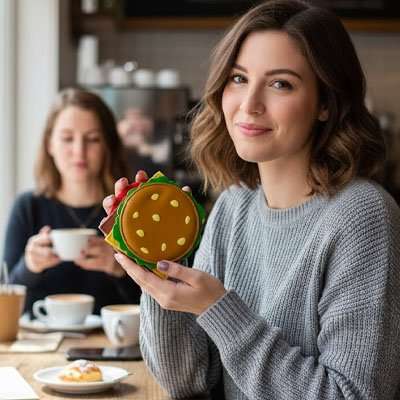 Portefeuille Burger design hamburger en cuir véritable compact et coloré